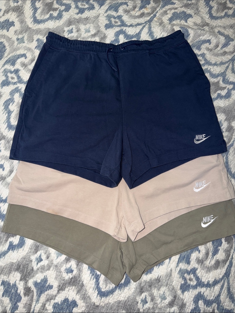 Nike Women's Navy, Beige & Olive Athletic Shorts Trio 100% Cotton knit